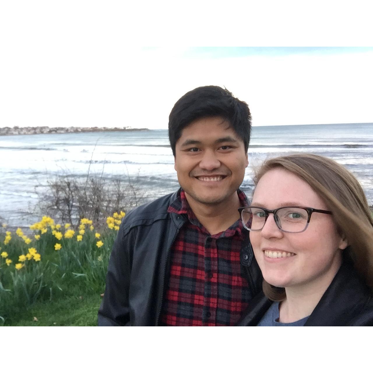 Peter and Sarah out enjoying the Cliff Walk in Newport, RI in April 2019