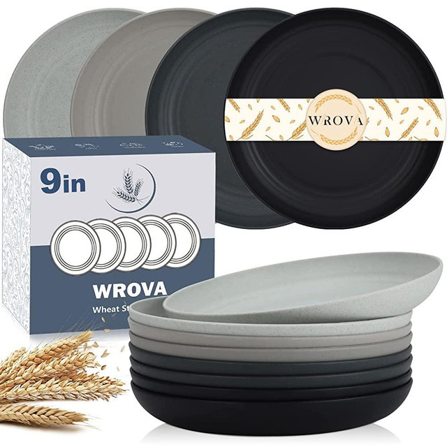 Wheat Straw Plates - 9 Inch Unbreakable Dinner Plates Set of 8 - Dishwasher & Microwave Safe Plastic Plates Reusable - Lightweight Plates for kitchen,camping (Classic Series)