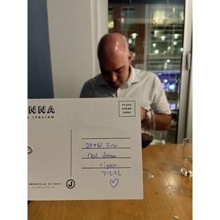 Our first "real" date night out, at Jianna Restaurant, 7-2-22 & the beginning of our postcard collection.