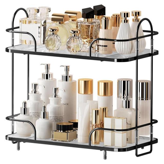 2 Tier Corner Bathroom Counter Organizer, Cosmetic Skincare Organizer, Bathroom Countertop Perfume Tray Vanity Organizer, Kitchen Spice Corner Storage Shelf