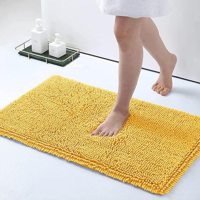Smiry Luxury Chenille Bath Rug, Extra Soft and Absorbent Shaggy Bathroom Mat Rugs, Machine Washable, Non-Slip Plush Carpet Runner for Tub, Shower, and Bath Room(20''x32'', Yellow)