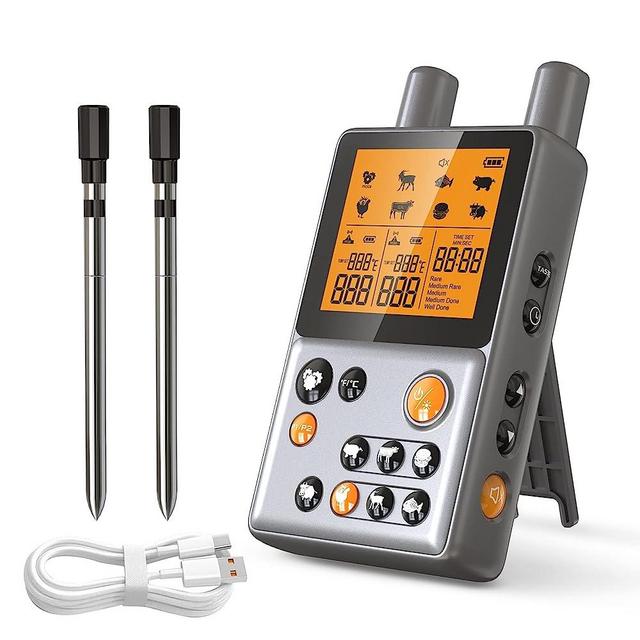 Yumfun Wireless Meat Thermometer, Grill Thermometer with 2 Meat Probes, 195FT Digital Meat Thermometer Wireless with Pre-Programmed and Smart Alert for BBQ Oven Grill Smoker Rotisserie Sous Vide