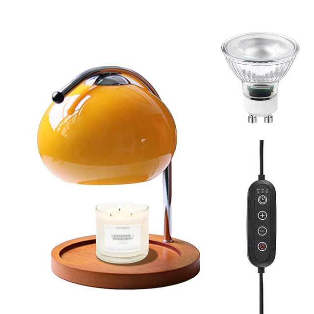 Topyond Aroma Wax Melting Lamp Retro Wood Storage Tray Glass Candle Warmer Desk Lamp Bedroom Bedside Ambient Table Lamp Home Decor (Orange)