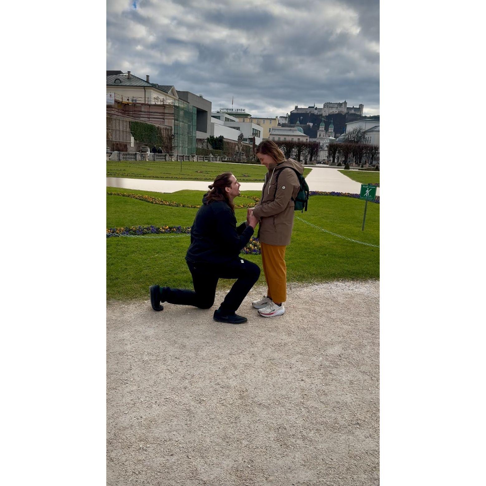 Getting engaged in the Mirabell Palace Garden!