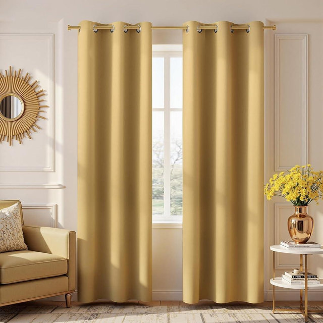 KOUFALL Gold Luxury Blackout Curtains for Living Room,Elegant Livingroom Curtain 84 Inches Long Cortinas Doradas para Sala Elegantes Modernas 2025