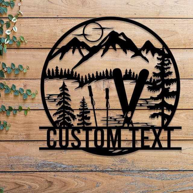 Custom Skiing Metal Sign with LED Lights - Personalized Ski Wall Art - Skier Gift Monogram - Ski Home Decor & Snow Skiing Sign