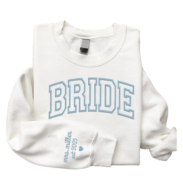 Personalized Embroidered Bride Sweatshirt, Mrs Sweatshirt, Bride Gifts, Wedding Gifts For Bride, Bridal Shower Gifts, Bachelorette Party Gifts, Engagement Sweatshirt, Engaged Bride Groom Gift 2