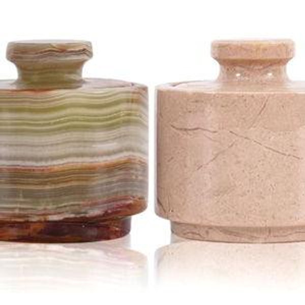 Marble Salt Cellar 3" Green and Verona Salt Holder with Lid Bowls, Seasoning Containers Kitchen Storage, Home Décor