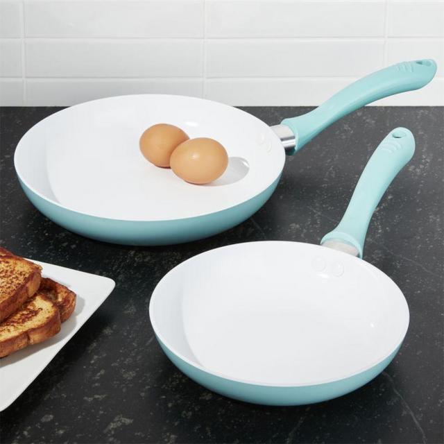 Aqua Sky Blue Ceramic Nonstick Fry Pans Set of Two