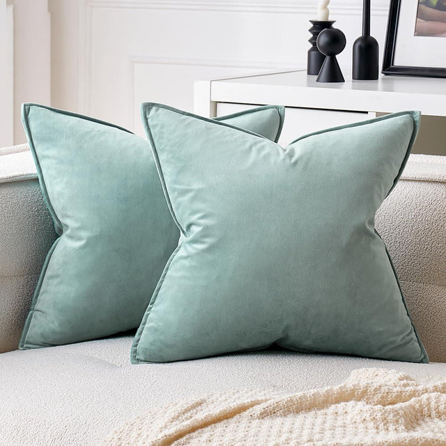 MIULEE Blue Grey Decorative Velvet Throw Pillow Covers Soft Pillow Covers Soild Square Cushion Case for Sofa Bedroom 20x20 Inch 50x50 cm