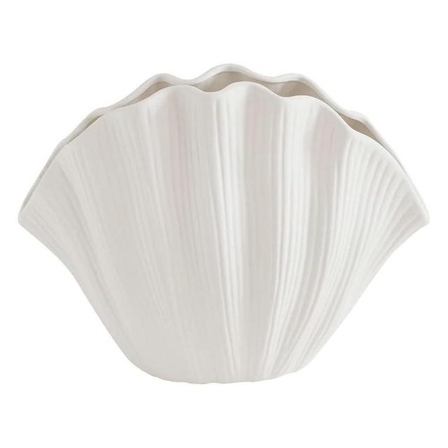 MSUIINT White Ceramic Vase, Shell Shaped Vase for Living Room Decor, Shell Shaped Ceramic Vases for Modern Home Decor, Aesthetic Room Decor, Centerpiece Table Decor(A)