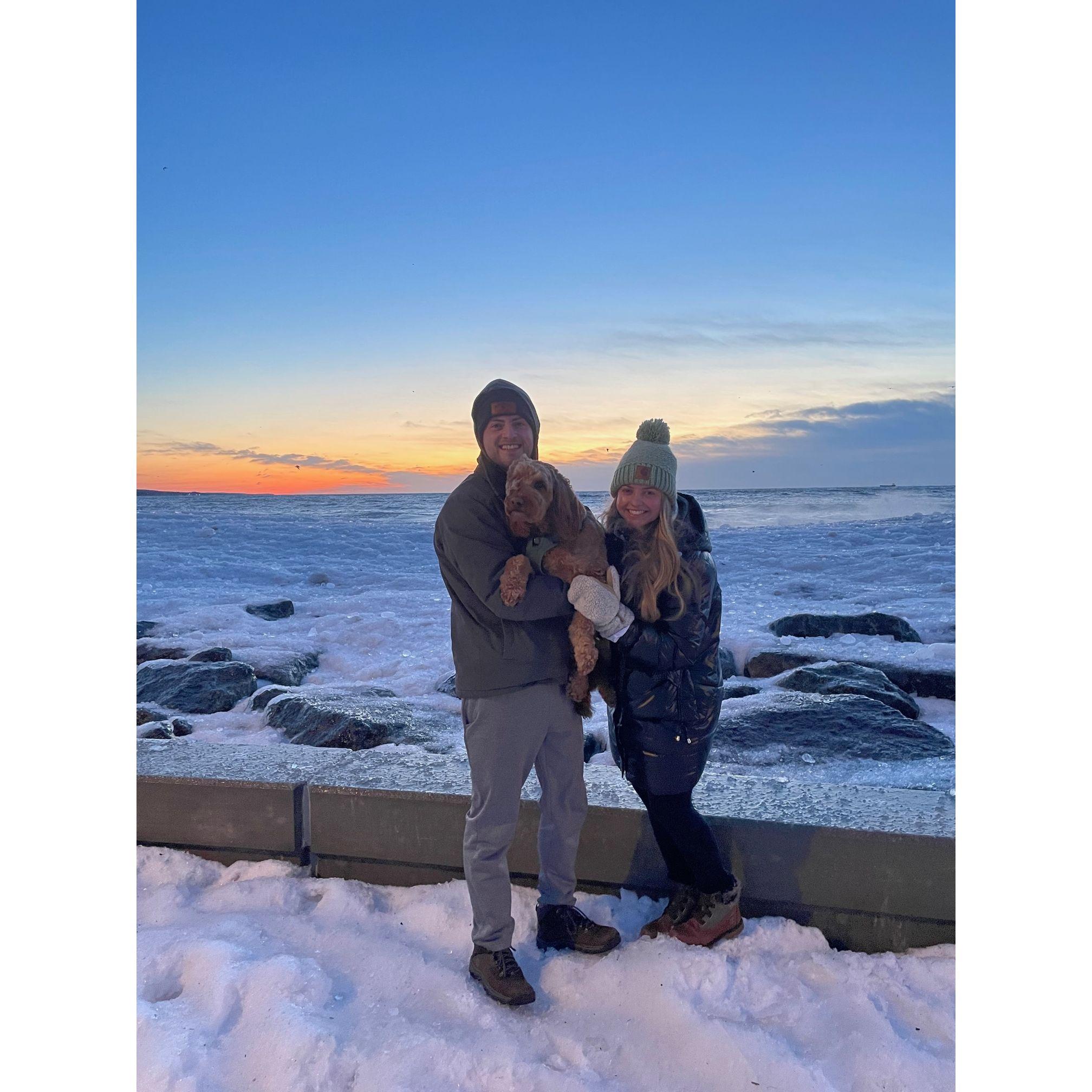 Watching the sunrise on an early frosty morning in Duluth! April 2023