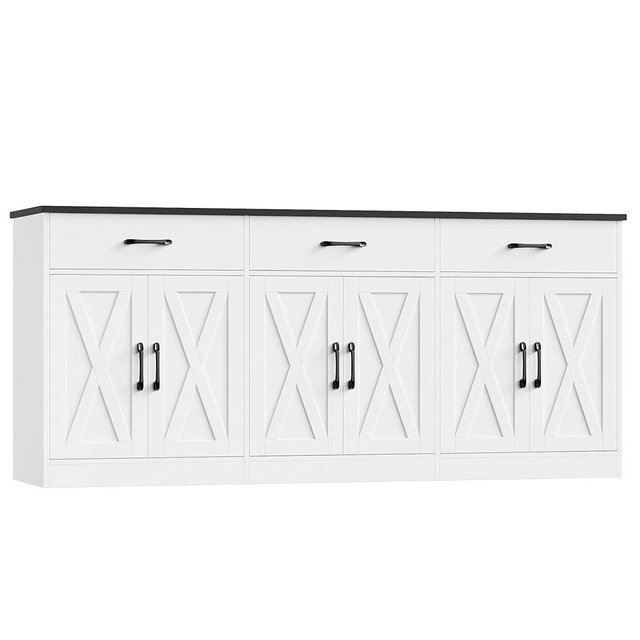 HOSTACK 71" Large Sideboard Buffet Cabinet with Storage, Farmhouse Coffee Bar Cabinet with 3 Drawers, Long Kitchen Buffet Table, Kitchen Sideboard Storage Cabinet for Dining, Living Room, White/Black