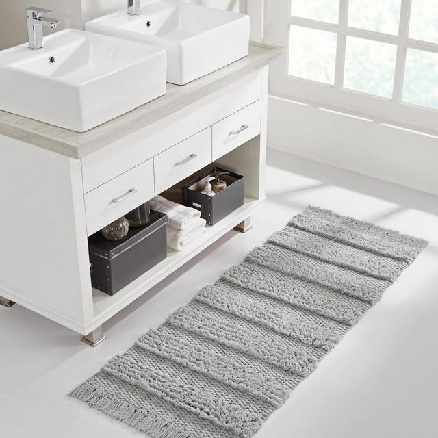 60"x24" Home Savannah Fringe Striped Bath Rug Runner Gray - VCNY