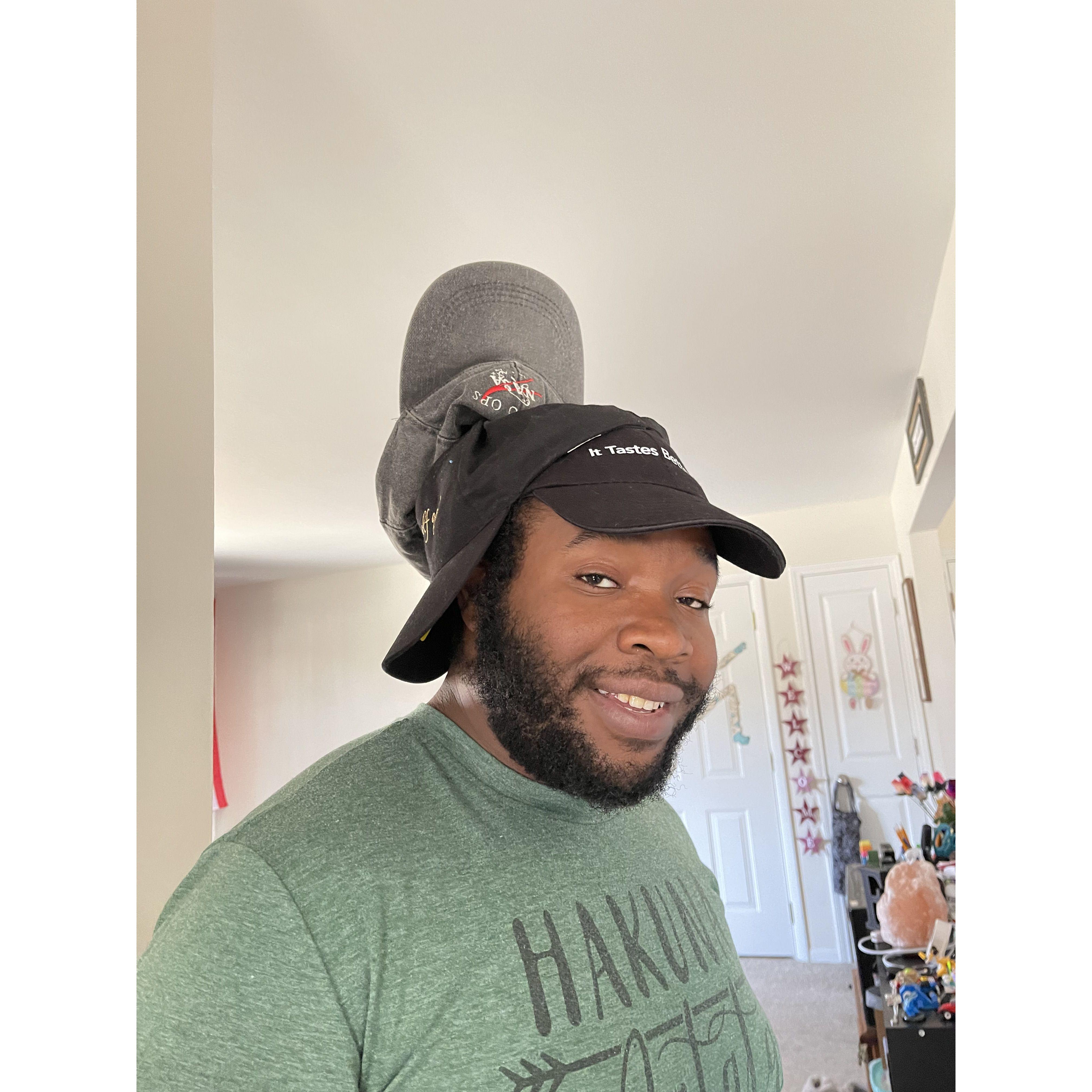 AJ was being silly with his hats!