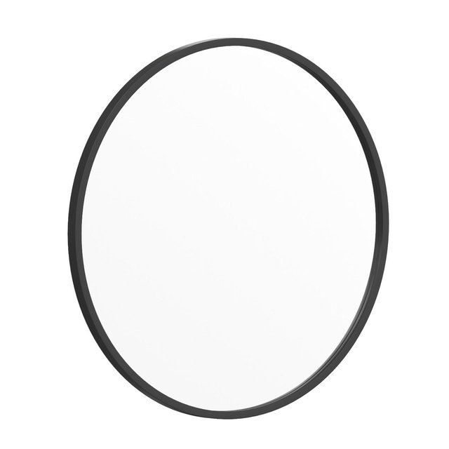 Emma and Oliver 24" Round Wall Mounted Mirror with Matte Black Iron Frame, Silver Backing and Shatterproof Glass for Entryways, Bathrooms and More