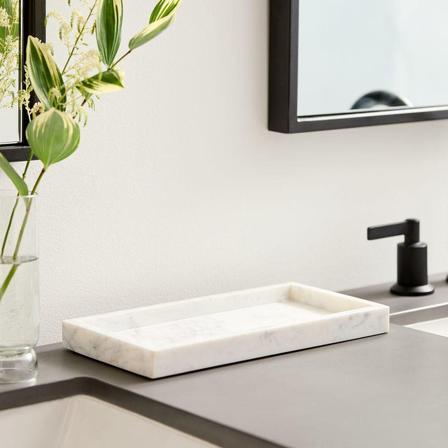 Almalfi Marble Bath Accessories, Tank Tray, White