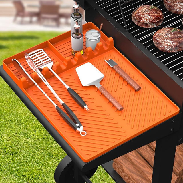 SARTNP Silicone Griddle Tools Mat for Blackstone, Griddle Accessories Side Shelf Mat Grill Pad for Outdoor Grill Kitchen Counter Spatula Silicone Mat with Drip Pad (Orange)