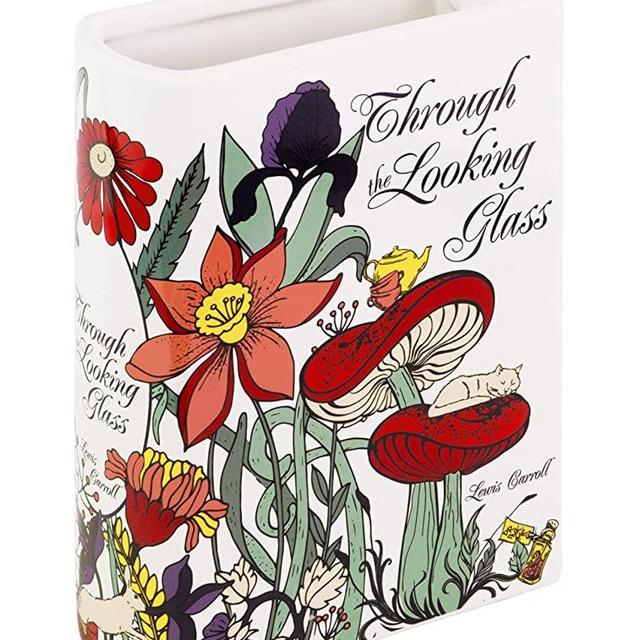 Steel Mill & Co Large Book-Shaped Decorative Vase, Ceramic Vases for Home Decor, Cute Bookshelf Decor, Unique Vase for Book Lovers, Through The Looking Glass