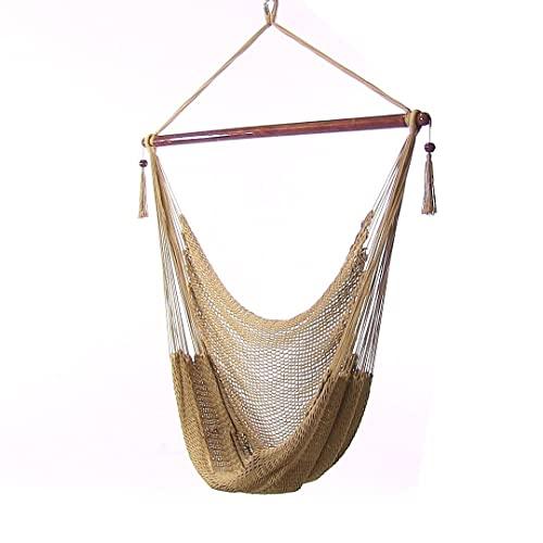 Sunnydaze Hanging Rope Hammock Chair Swing - Caribbean Style Extra Large Hanging Chair for Backyard & Patio - Tan