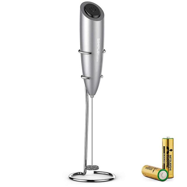 SimpleTaste Milk Frother Handheld Battery Operated Electric Foam Maker, Drink Mixer with Stainless Steel Whisk and Stand for Cappuccinos, Bulletproof Coffee, Latte