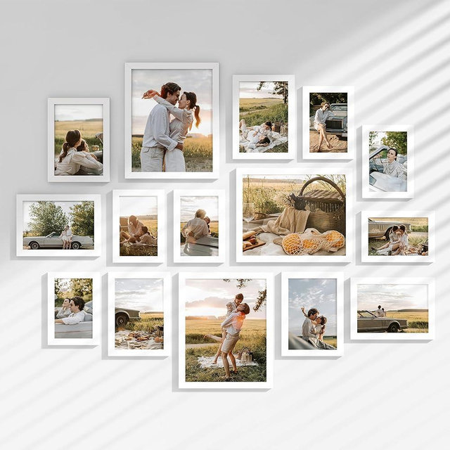 Venusmiles 15 Pack Picture Frames Collage Wall Decor, Gallery Frame Set for Wall Mounting or Tabletop Display, Multi Sizes Including 3pcs 8x10, 6pcs 5x7, 6pcs 4x6, White