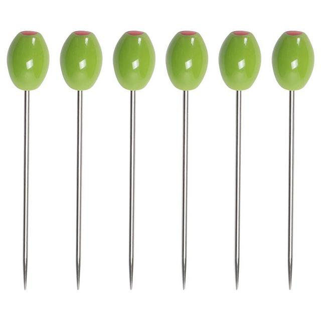 Cork Pops Stainless Steel Green Olive 6 Inch Cocktail Pick Set of 6