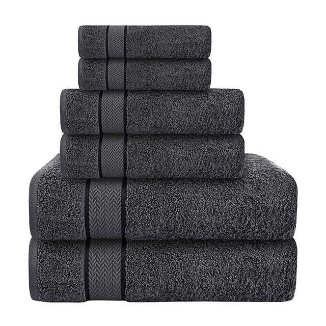Bath Towels Set-100% Cotton-2 Bath Towels, 2 Hand Towels & 2 Washcloths-Large, Quick Dry, Absorbent, Plush, Soft-Home, Hotel, Pool, Shower Towels -6 Piece Luxury Bathroom Towels- Charcoal / Dark Grey