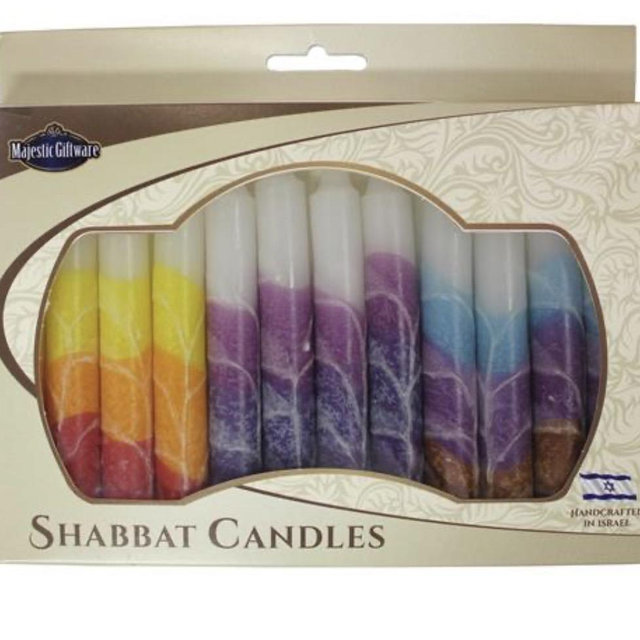 Israeli Hand-Crafted Multicolored Shabbat Candles | Set of 12