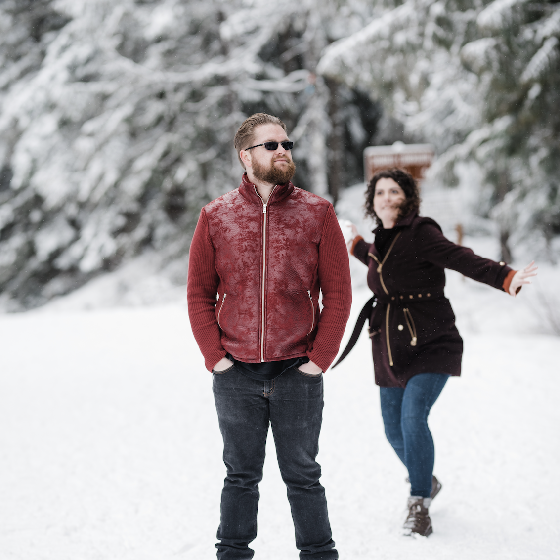 Our photographer said 'now you guys just mess around' and Lindsey decided she wanted to attack Hunter with a snowball.
