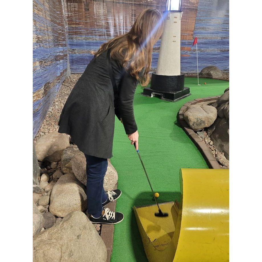 The mini golf went fast, Emily won, and the ice cream afterward was great!