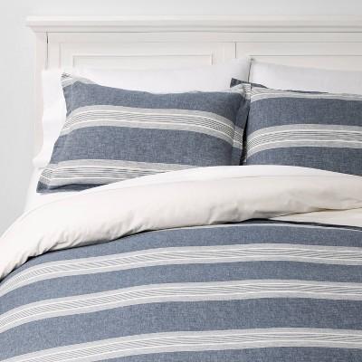 Full/Queen Chambray Yarn Dye Stripe Duvet & Sham Set Blue - Threshold&#8482;