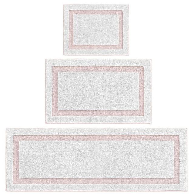 mDesign Non-Slip Microfiber Polyester Rectangular Spa Mat/Bath Rugs, Plush Water Absorbent Accent Rug for Bathroom Vanity, Tub/Shower, Machine Washable - Hydra Collection - Set of 3, White/Light Pink