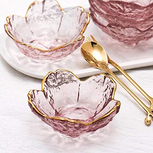 Small Glass Dish Nordic Style Gold Inlay Glass Sauce Bowl Mini Japanese Cherry Blossoms Seasoning Plate For Ice Cream Fruit Sala