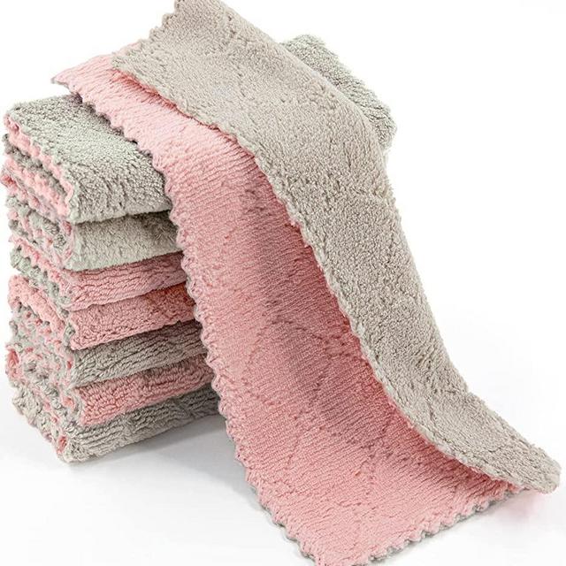 Dish Towels,18 Pack Kitchen Dishcloth,DANIA & DEAN Super Absorbent Microfiber No Odor Reusable Dishtowels Nonstick Oil Fast Drying Dish Rags for Cleaning Dishes,Car,Kitchen and Bath(Pink&Grey)