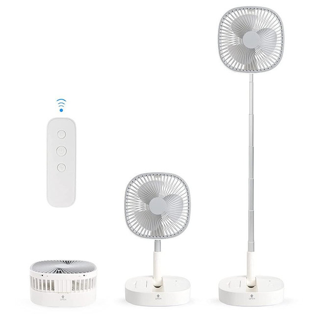 Portable Pedestal Fan - Foldaway Standing Fan Foldable Desk Fan, Wireless Use 7200Mah Rechargeable Battery, Remote Control Telescopic 4 Speed Quiet Timer Fan for Home Kitchen Outdoor Camping (Gray)