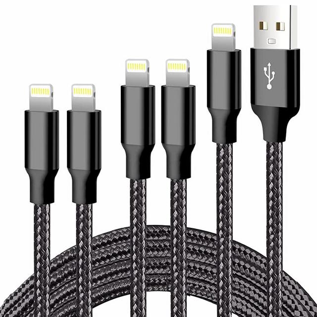 CUGUNU iPhone Charger, 5 Pack 3/3/6/6/10FT Apple MFi Certified USB Lightning Cable Nylon Braided Fast Charging Cord Compatible for iPhone 13/12/11/X/Max/8/7/6/6S/5/5S/SE/Plus/iPad - Black