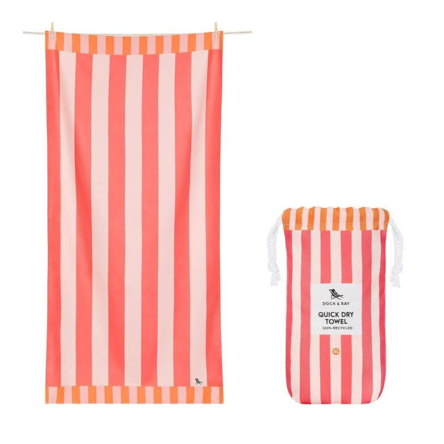 Dock & Bay Beach Towel - Quick Dry, Sand Free - Compact, Lightweight - 100% Recycled - Includes Bag - Raspberry Road - Extra Large (200x90cm, 78x35)