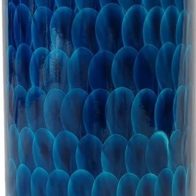 LANDCHY Luxurious Umbrella Stand Holder Umbrella Bucket Umbrella Rack Barrel Hand-painted Feather Theme Porcelain Ceramic Floor Vase Entryway Porch Indoor 24" High Peacock Blue