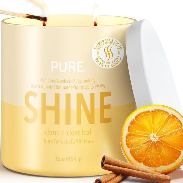 Candle-Lite Pure Citrus & Clove Leaf Scented Candles, Odor Eliminating Neofresh Technology 99.9%, 16 oz 2-Wick Jar, 98 Hours Burn, Ideal Holiday Gift
