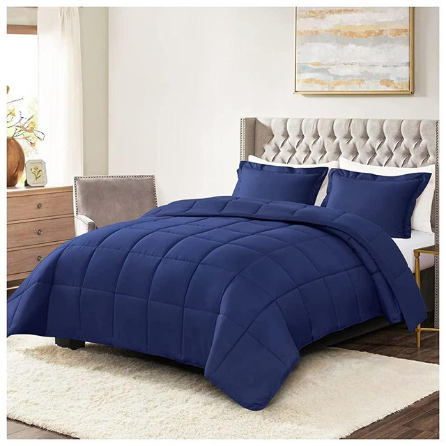 Satisomnia Oversized Queen Comforter Sets Navy, Lightweight and Ultra Soft, All Season for Men and Women Down Alternative Comforters Set, 3 Piece Bed Set Oversized Queen - 2 Pillow Shams (Navy Blue)
