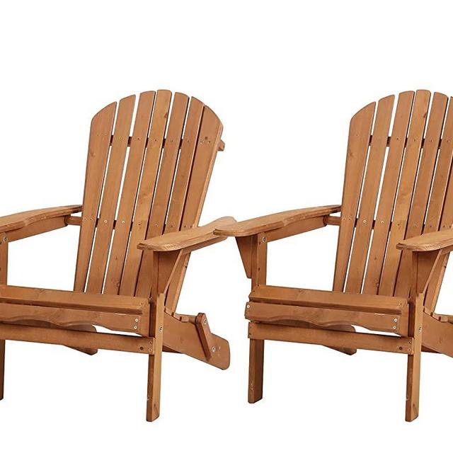 Folding Adirondack Chair Patio Chairs Lawn Chair Outdoor Wood Chairs Save Space and Movable and Weather Resistant, 2 Pieces,Natural