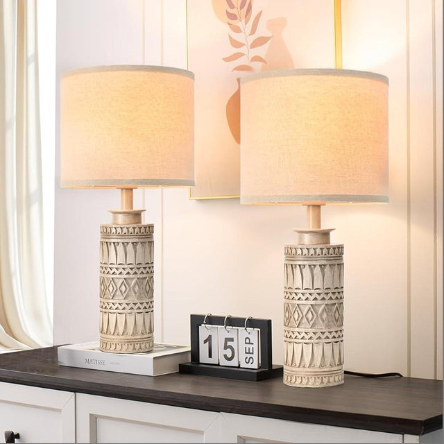 22IN Table Lamps for Living Room Resin Nightstand Lamps Set of 2 Tall End Table Lamp Farmhouse Bedroom Bedside Lamps for Nightstand Cream&Beige