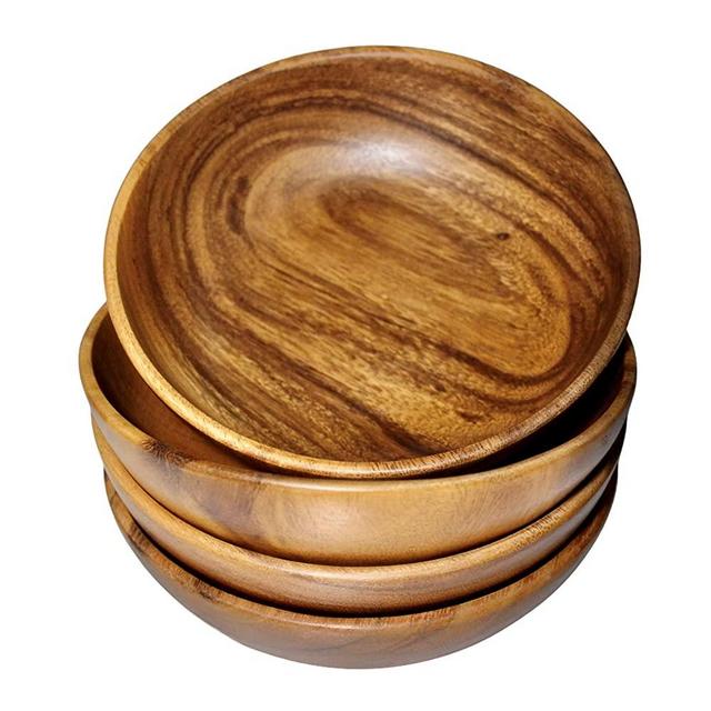 Wrightmart Wood Bowl, Wooden Salad Bowl Set of 4, Individual Bowls for Food and Snacks, Salads, Pasta, Cereals, Nachos, Chips, Trail and Nut Mixes, Acacia Hardwood Dinnerware Set, 7” diameter