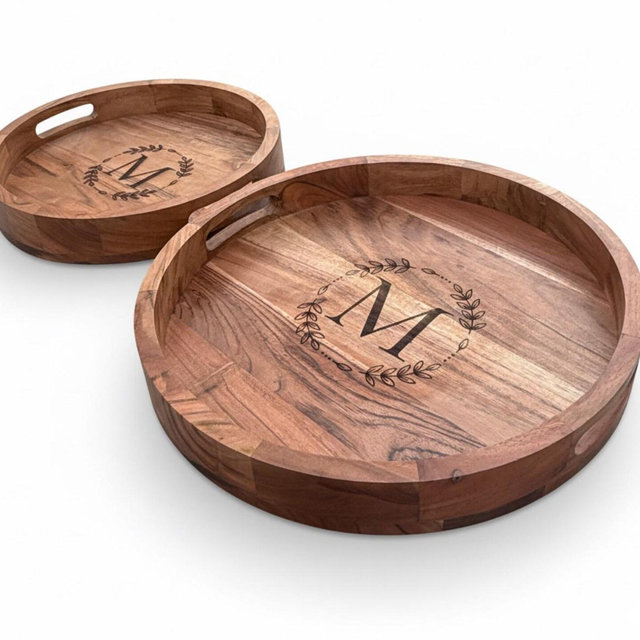 Personalized Acacia Wood Serving Tray - Engraved Monogram, Housewarming Gift