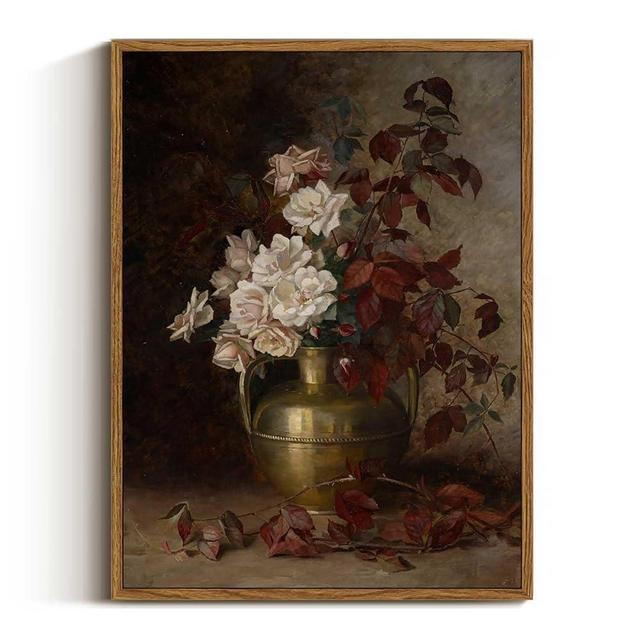 VIYYIEA Floral Framed Wall Art, Rose Bouquet Flower Vintage Art Decor Room Aesthetic, 12x16 Inch Canvas Print Artwork, Farmhouse Still Life Painting Wall Decor for Bedroom Bathroom Office