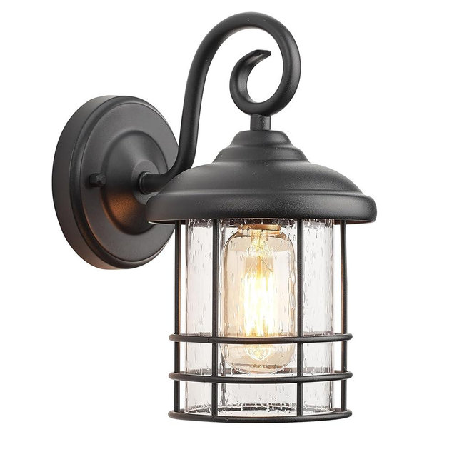 MICSIU Textured Black Exterior Wall Sconce Lantern, 9.8 Inch Outdoor Wall Lighting with E26 Based Socket，Clear Seedy Round Small Outside Lights for House, Entryway, Home, Patio, Garage, Doorway