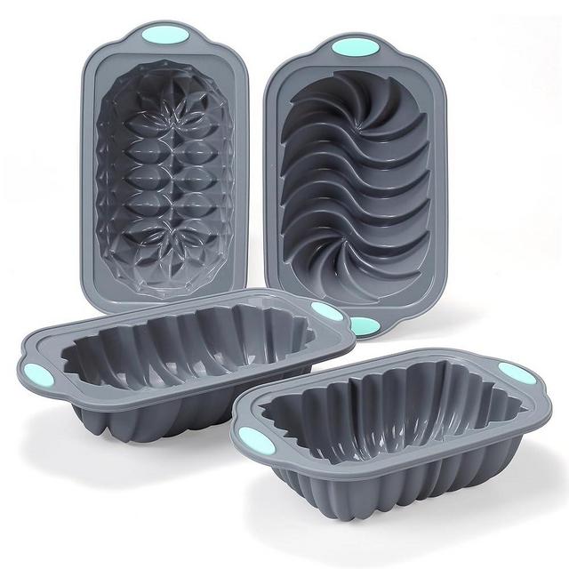Tongjude 4 Piece Silicone Loaf Pan for Baking Bread, Non-Stick Kitchen Oven Bread Pan, Perfect for Banana Bread, Sandwich Bread, Pound Cake and Meatloaf, 4 Cups, Grey