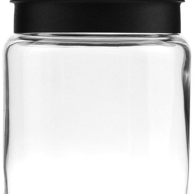 Anchor Hocking Montana Glass Jars withFresh Sealed Lids, Black Metal, 96 oz (Set of 2)
