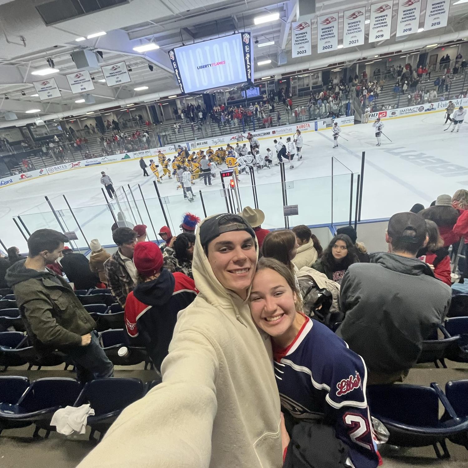 December 2023 - At a hockey game at LU, just across the ice from where we first met!